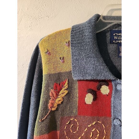 Willow Ridge Fall Embroidered Sweater Jacket Cardigan NWT Leaves Apples - Picture 4 of 7
